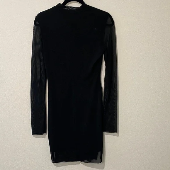 Women’s Long Sleeve BodyCon Mini Dress Sheer Mesh Club Cocktail Dress - Picture 2 of 6